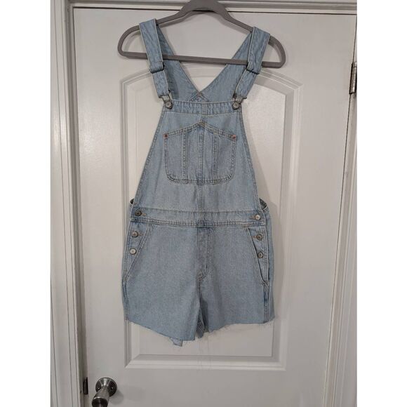 Old Navy Denim Shortalls Overalls women's small‎ light wash - Picture 1 of 5